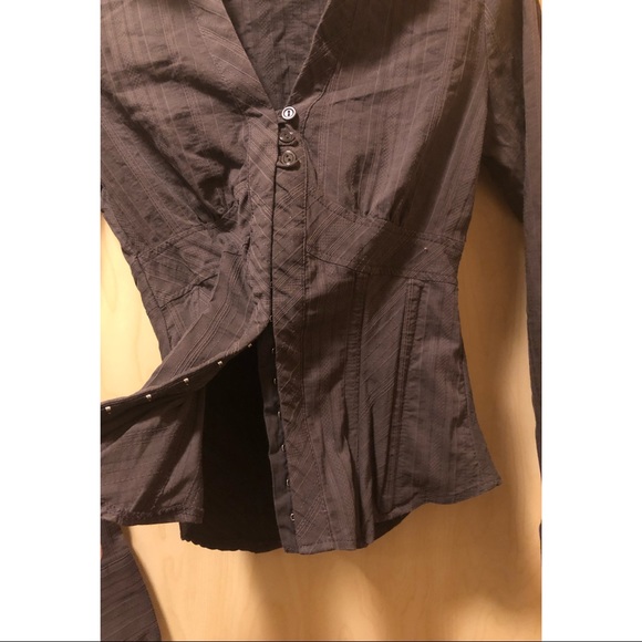Chocolate striped/pattern button and corset blouse - Picture 2 of 6